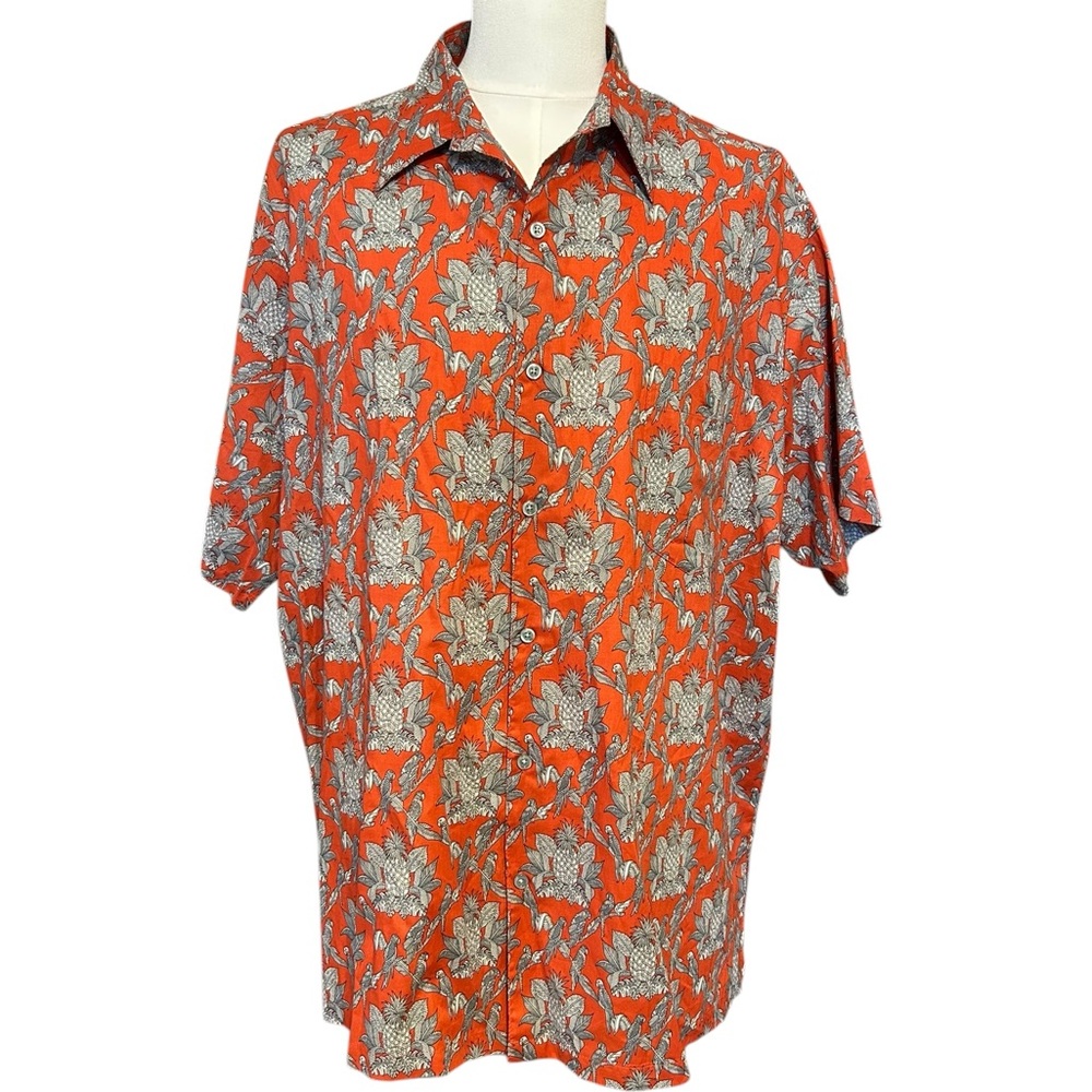 Tori Richard Hawaiian Button Down Shirt Mens Size 2XB Brick Red Classic Parrots